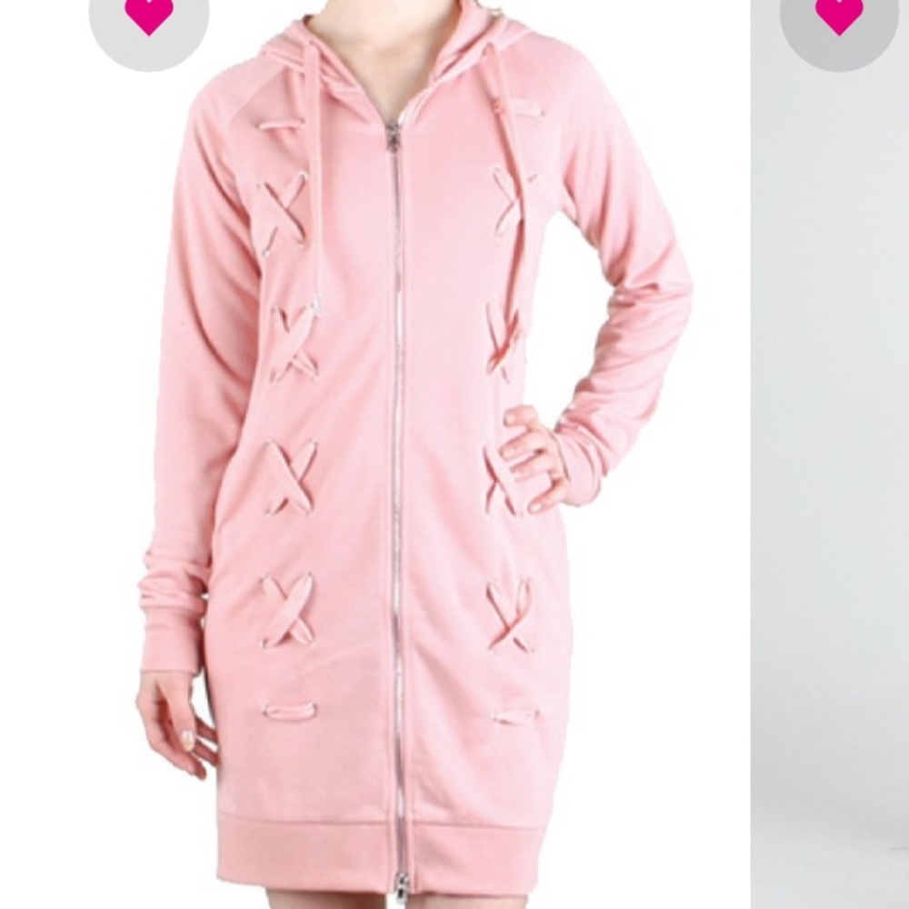 Pink Stretchy Hoody Sweater Dress